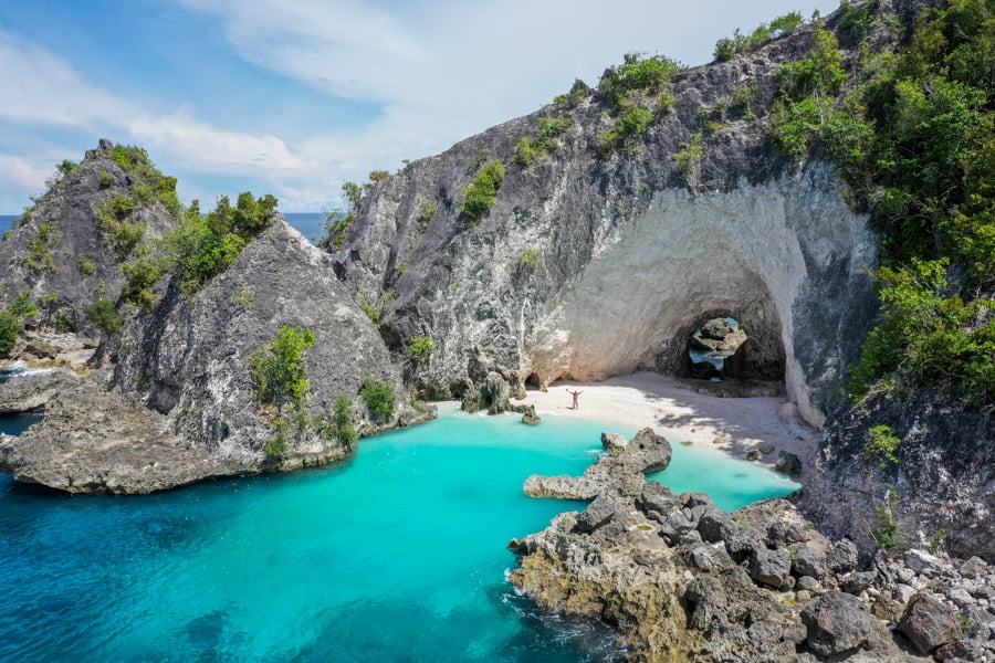 Tanjung Gundul Sea Arch Drone Banggai Laut Islands Luwuk Sulawesi Indonesia Travel Guide Itinerary