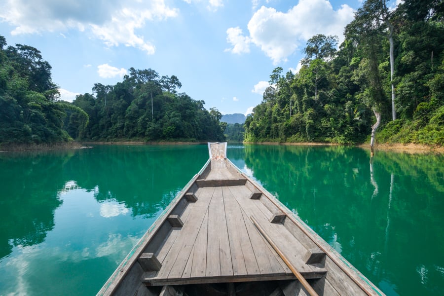 Longtail Boat on Cheow Lan Lake Khao Sok National Park Thailand