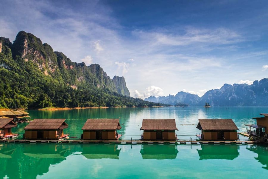 Floating overwater bungalows at the Panvaree Resort