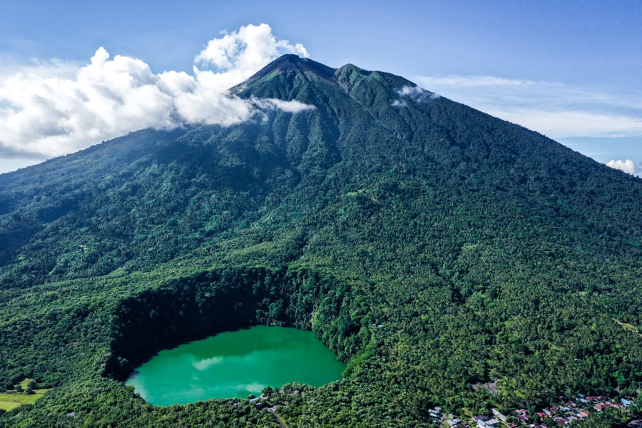 Mount Gamalama Volcano Tolire Lake Drone Ternate Island Maluku Indonesia