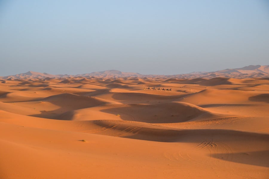 Landscape of the Erg Chebbi sand dunes and desert