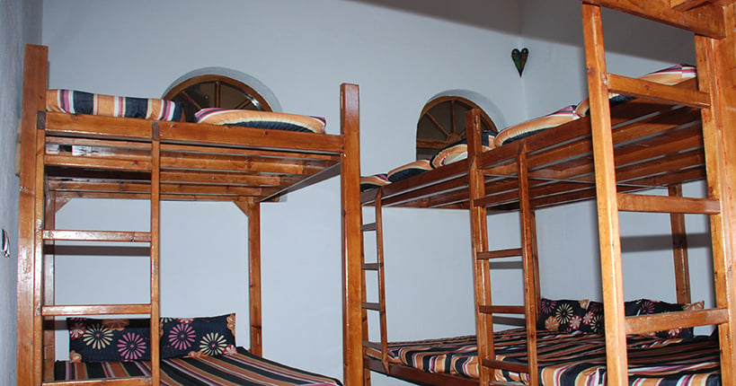 Dormitory beds at the Refuge Les Mouflons in Toubkal