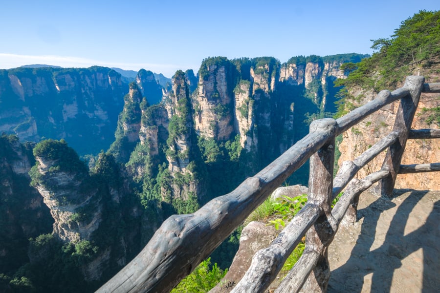 Fence overlook at Yuanjiajie in Zhangjiajie National Forest Park China