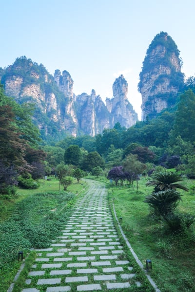 Brick path at the Golden Whip south entrance to the park