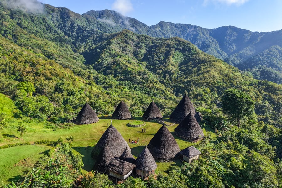 Wae Rebo village and mountains in Flores Indonesia drone