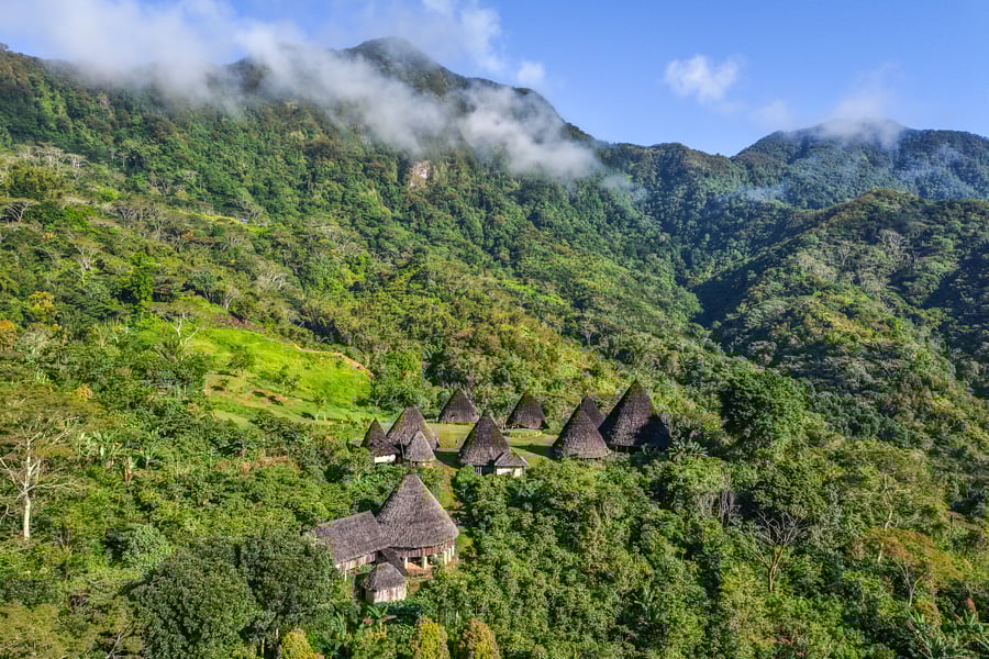 Village in the mountains drone