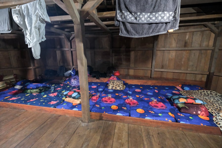 Beds inside the hut sleeping quarters