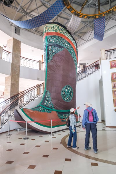 Giant Mongolian boot inside the Genghis Khan building