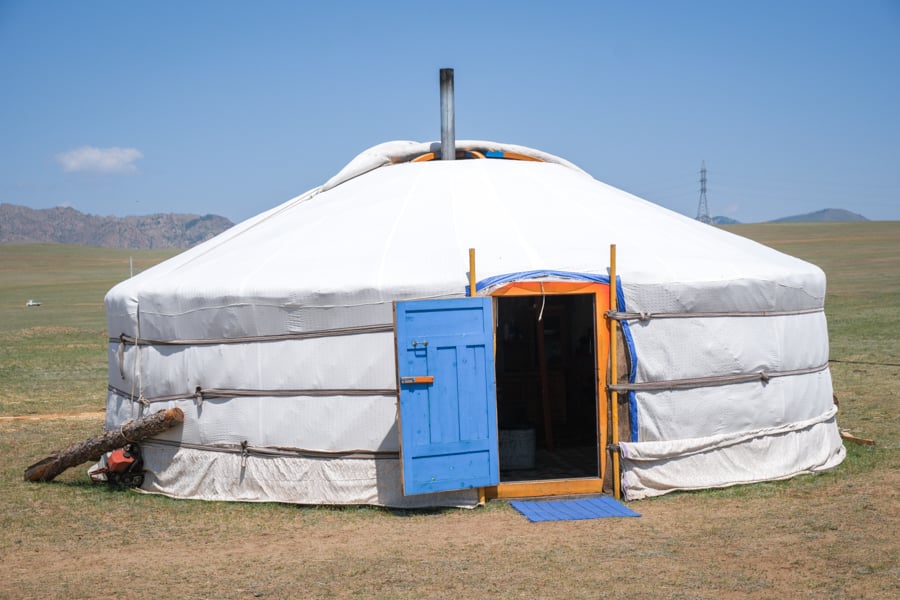 Outside view of a traditional Mongolian yurt