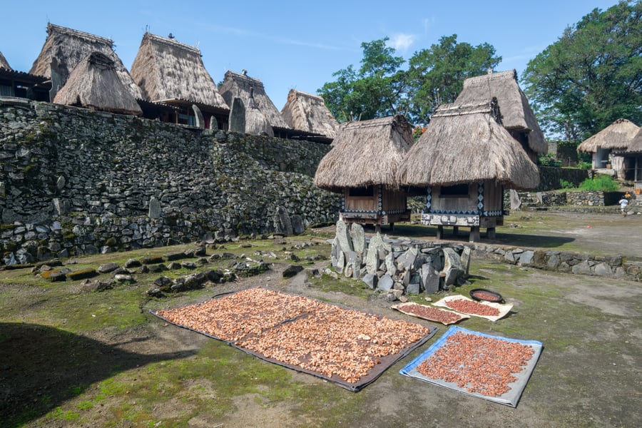 Crops drying in the sun at Bena village