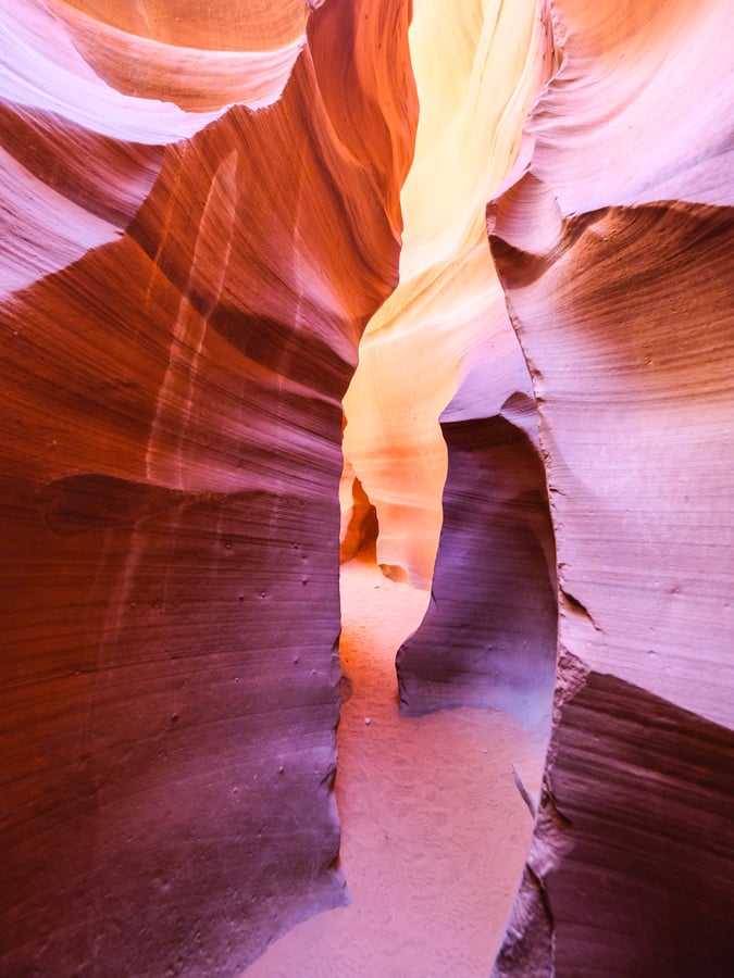 Narrow colorful passage in the Lower Antelope Canyon