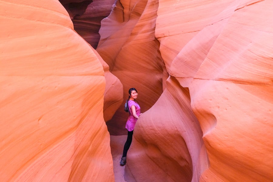 Tourist posing at Antelope Canyon X