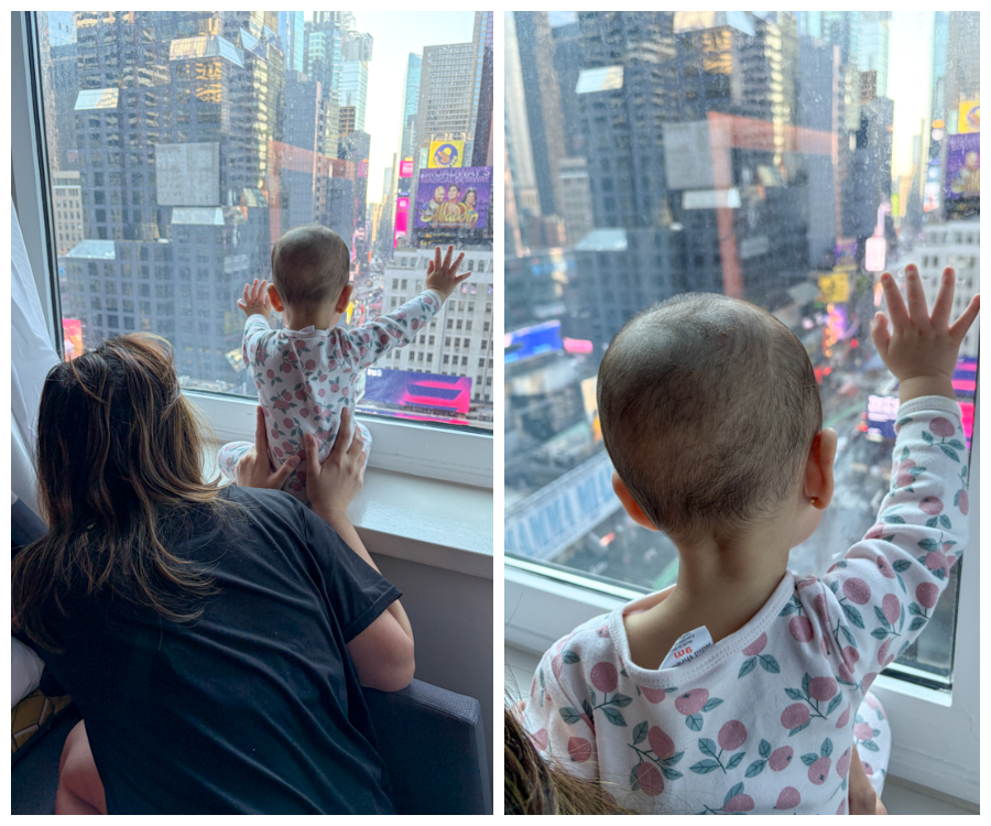 Baby looking out of the hotel window at M Social in New York City