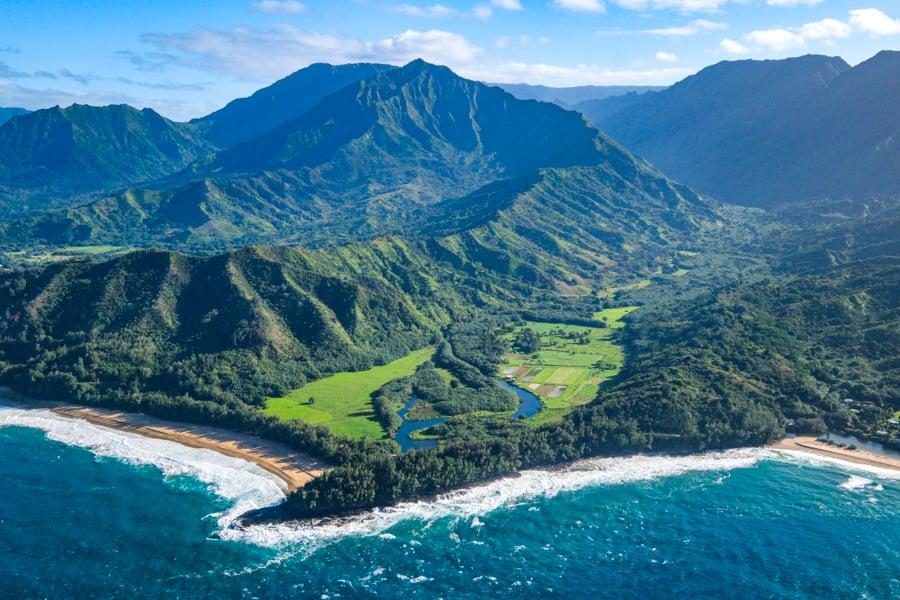 Doors off helicopter view of Kauai Hawaii