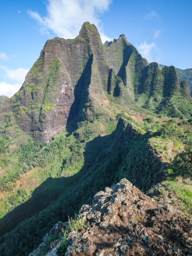 Green mountains on the Kalalau Trail in Kauai Hawaii