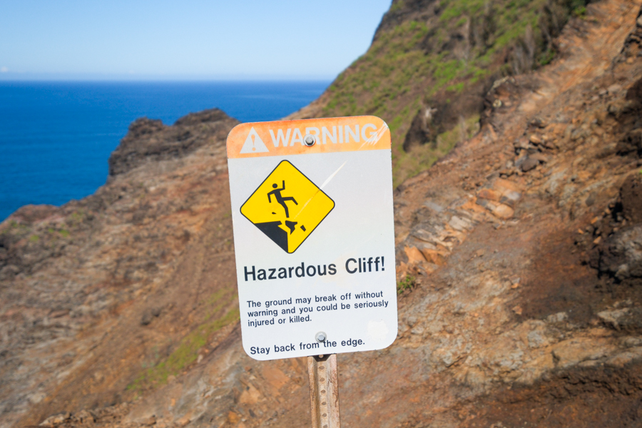Warning sign for hazardous cliff on Kalalau