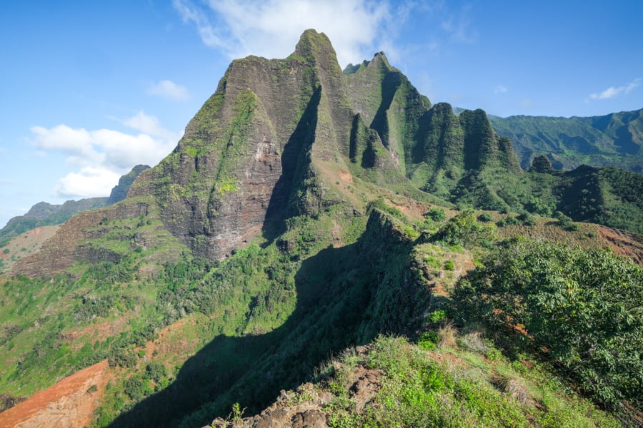 Green mountains on the Kalalau Trail in Kauai Hawaii