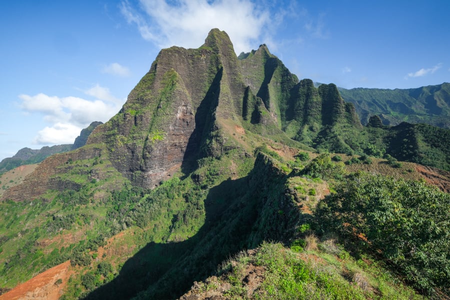 Green mountains on the Kalalau Trail in Kauai Hawaii