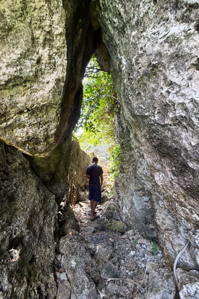 Walking through a cave